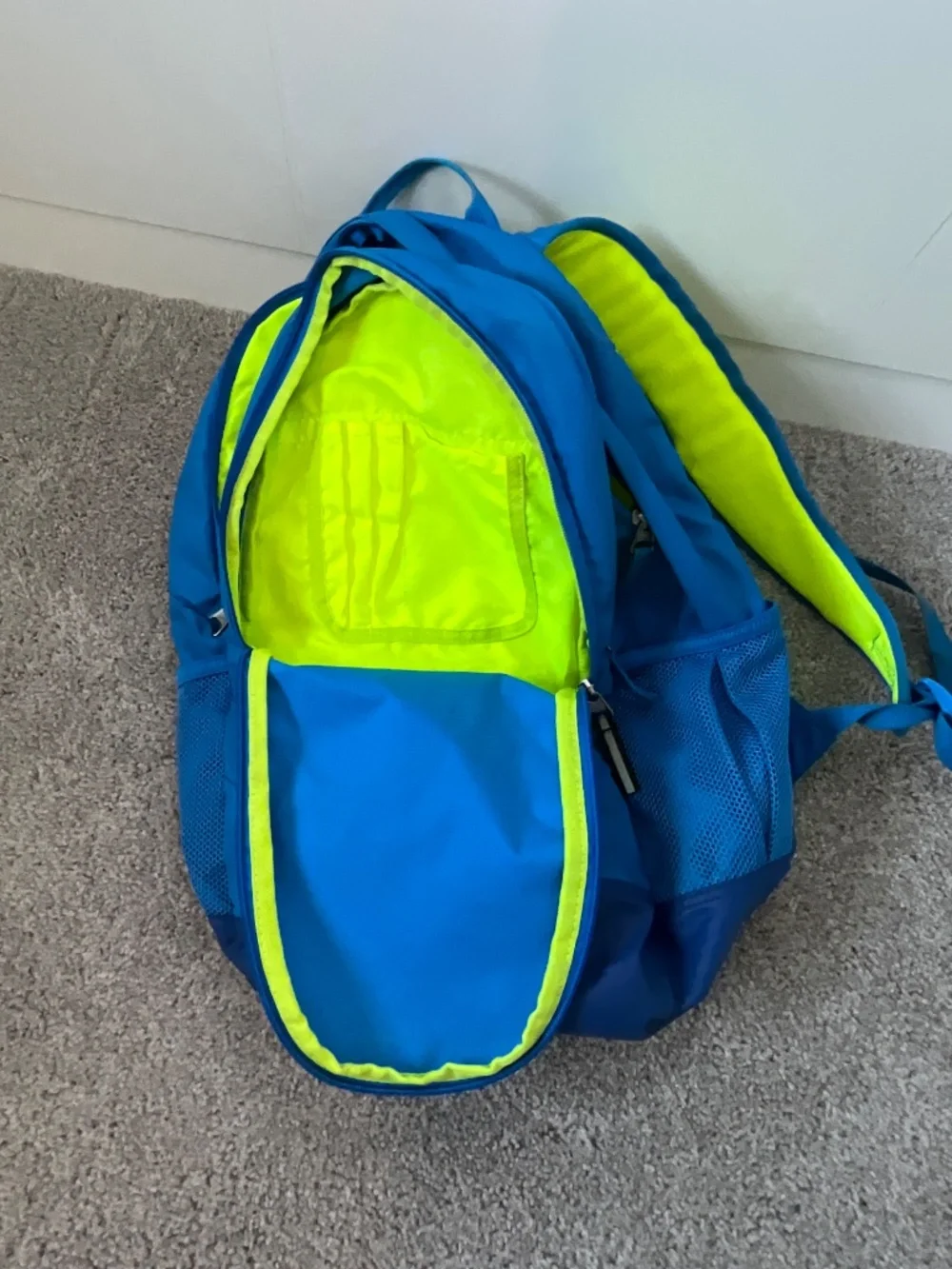 Nike Max Air Nylon Backpack Royal Blue Neon Yellow Large Multi Pocket GC